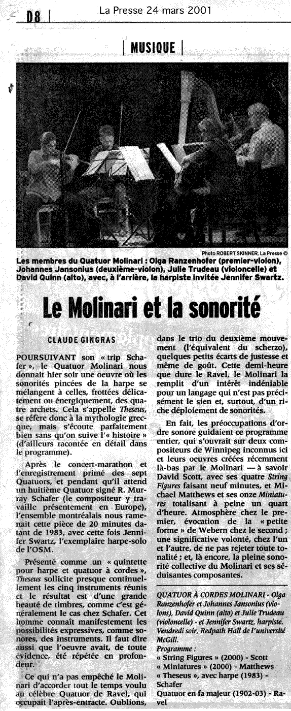 "Mineatures" review by Claude Gingras, from La Presse, March 24, 2001.